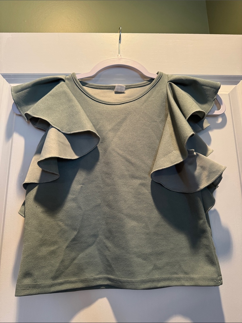 SHEIN Sage Green Ruffle Sleeve Knit Top